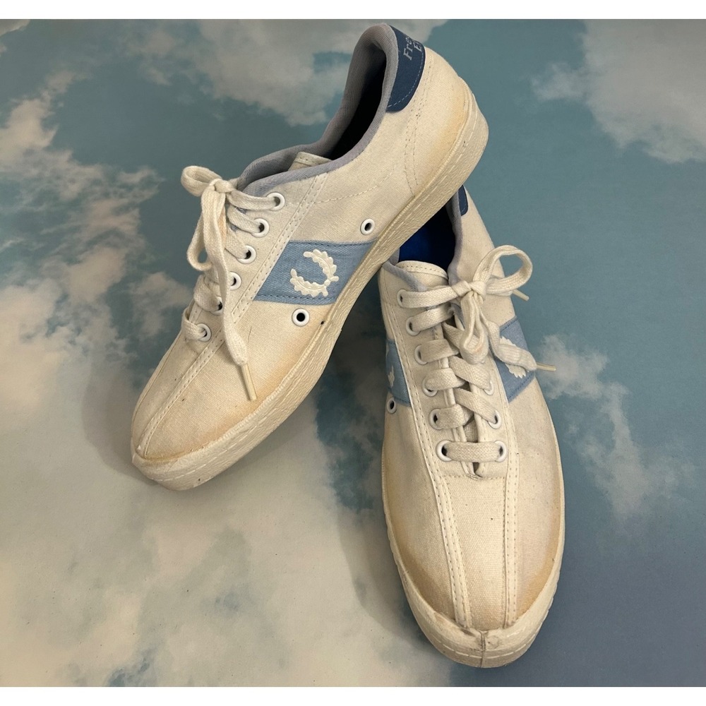 Vintage 70s‎ Womens US 9 Fred Perry White Canvas Low Trainer Shoes Sneakers